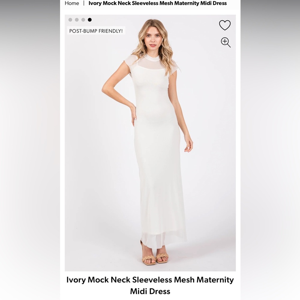 Ivory Mock Neck Sleeveless Mesh Maternity Midi Dress